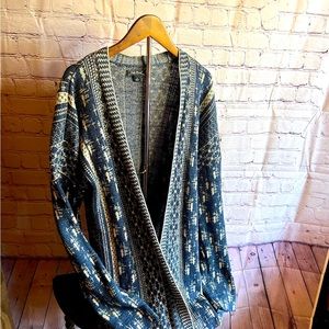 Luck Brand Navy/Cream Open Cardigan/Large
